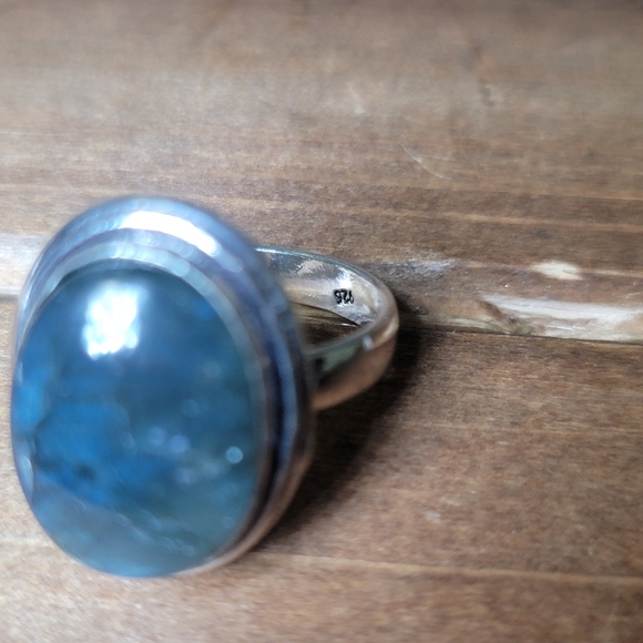 Native Blue Labradorite Gemstone Ring Size 9 925 Silver Jewelry Bohemian Western - Picture 3 of 5